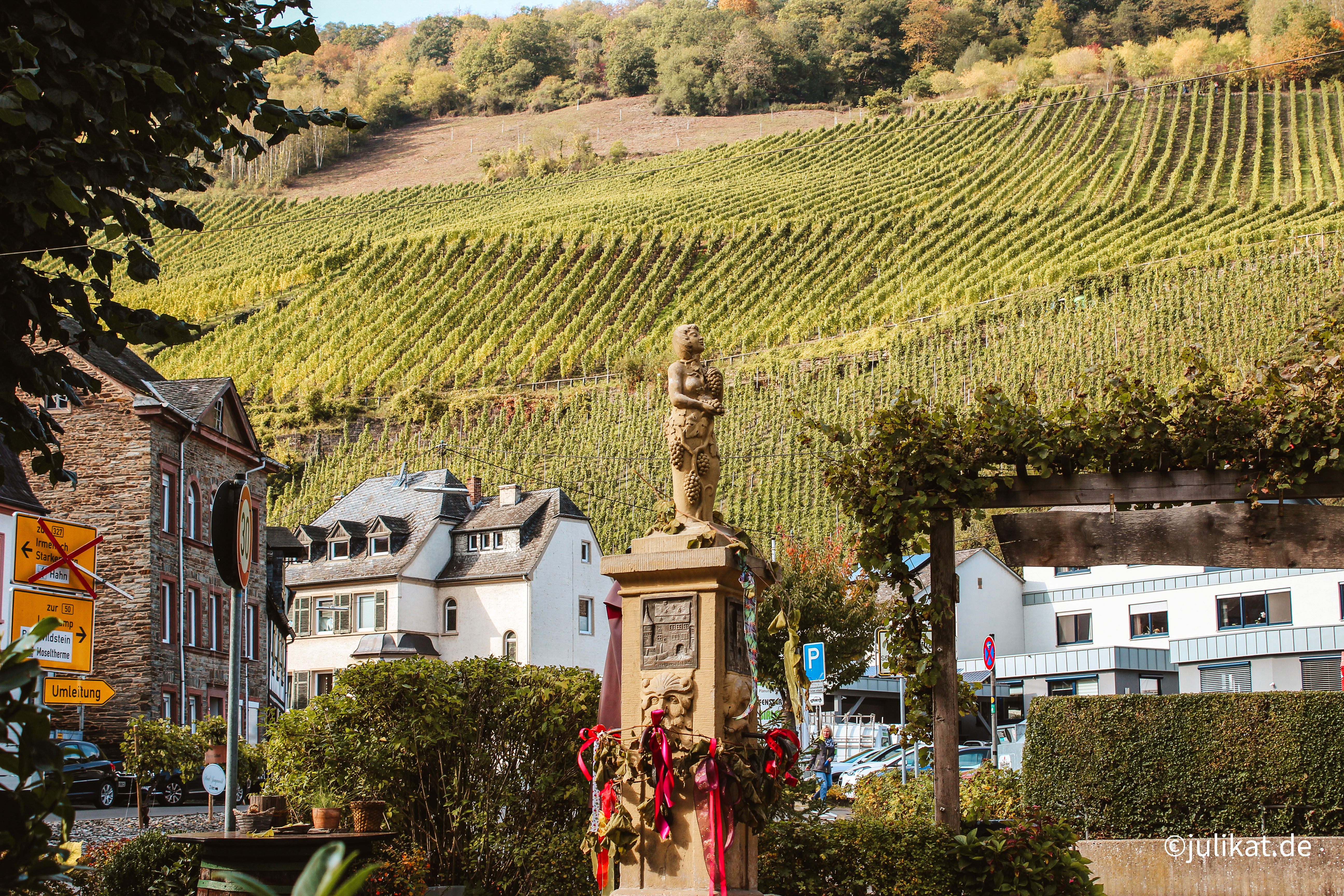 Weinskulptur vor Weibergkulisse 