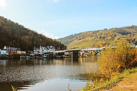 Blick vom Ufer zur Moselbrücke