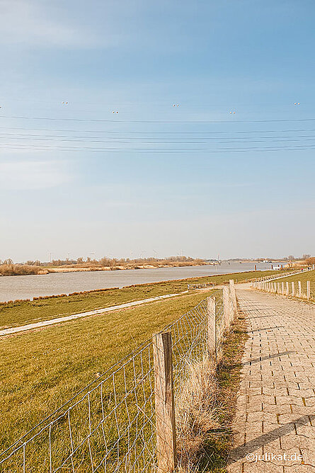 Blick vom Deich über das Flachland entlang der Ems